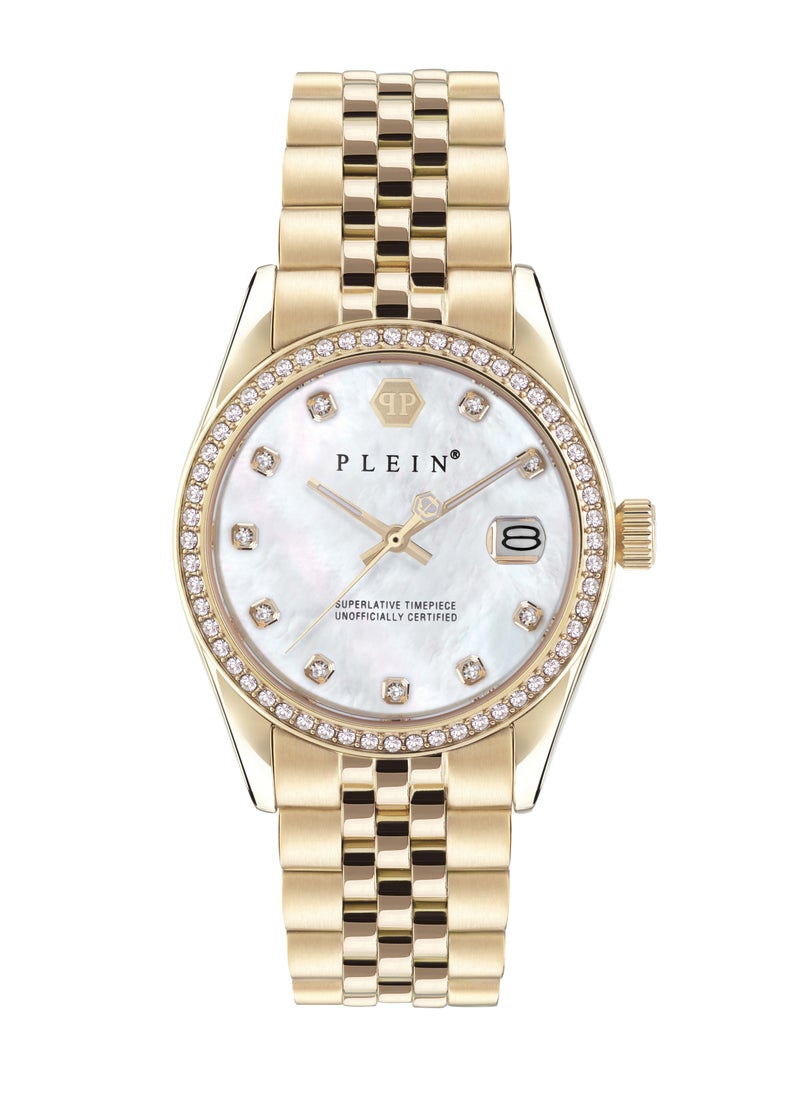 Date Superlative Watch For Women With Gold Stainless Steel Bracelet 34 Mm 5 Atm