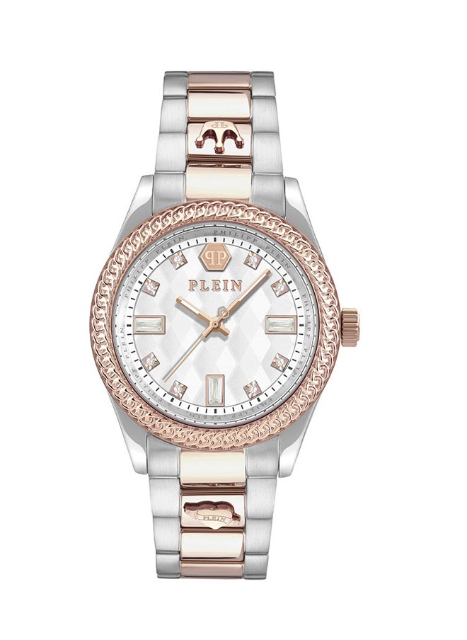 Queen Women’s 38mm Rose Gold & Stainless Steel Quartz Watch with Diamond Pattern Dial, Crystal Indices & Regal Crown