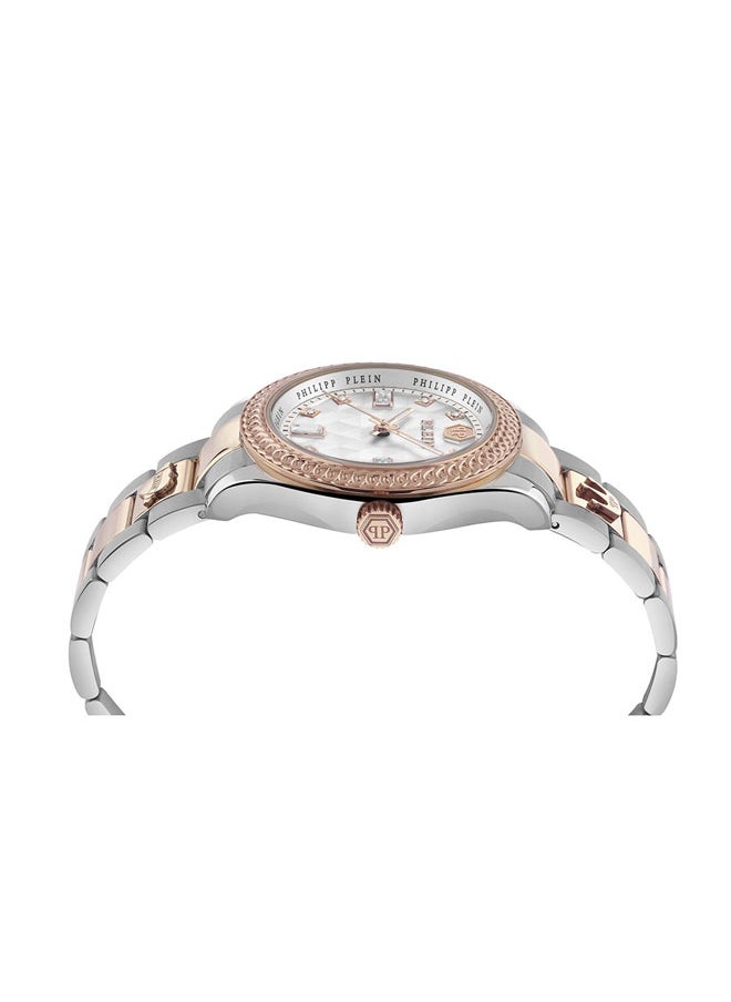 Queen Women’s 38mm Rose Gold & Stainless Steel Quartz Watch with Diamond Pattern Dial, Crystal Indices & Regal Crown