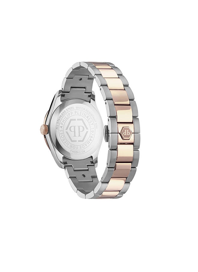 Queen Women’s 38mm Rose Gold & Stainless Steel Quartz Watch with Diamond Pattern Dial, Crystal Indices & Regal Crown