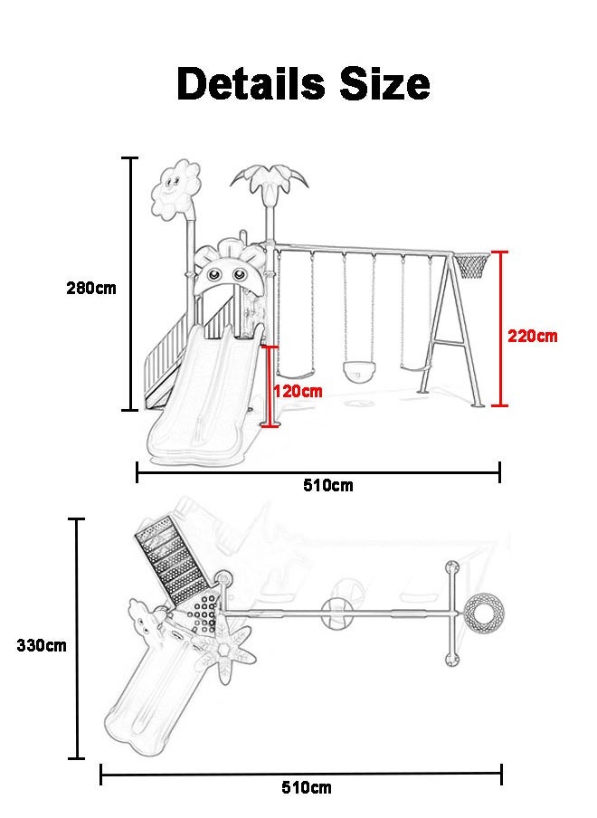 Colorful Metal Children Swing And Slide Multifunction Preschoolers Play Set Outdoor For Kids