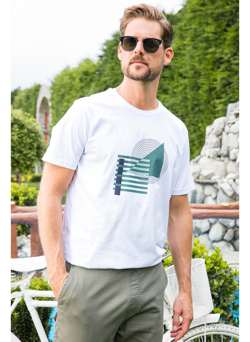 Printed Crew Neck Cotton Slim Fit T Shirt Men's T Shirt 646B3810