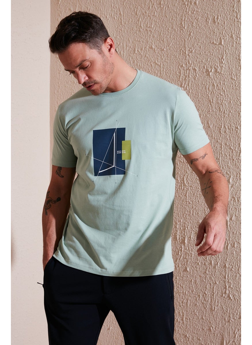 Printed Cotton Crew Neck Slim Men's T Shirt 646R8040