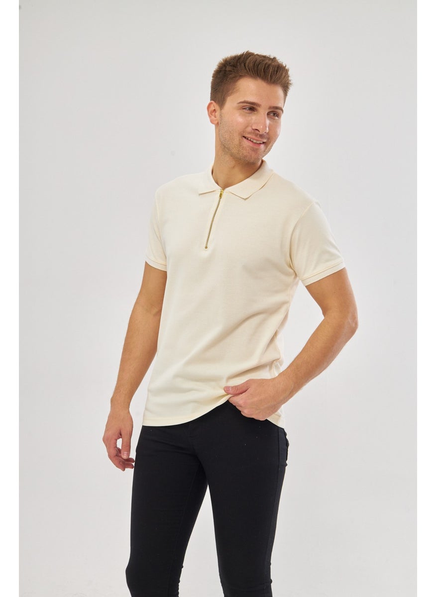 Martin Polo Collar Metal Zipper Standard Fit Plain Men's T-Shirt