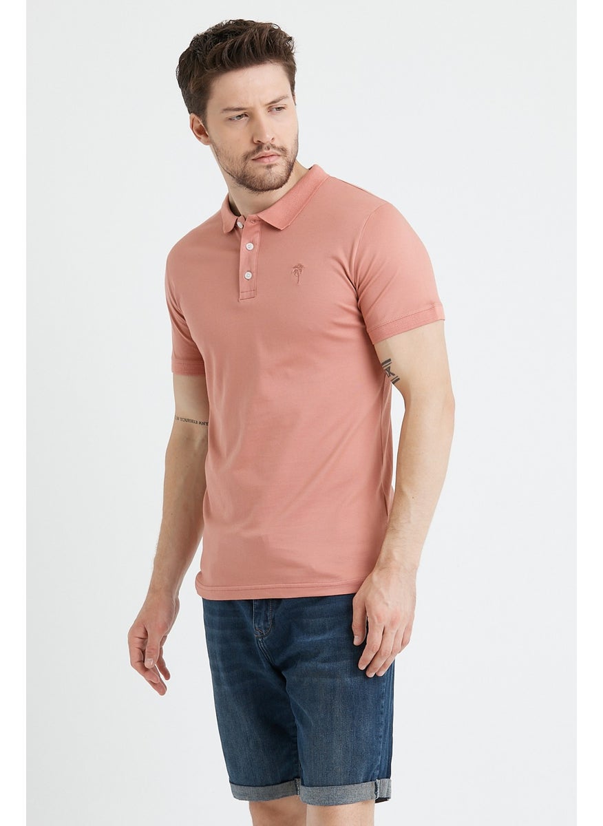 Palm Men's Powder Polo Collar T-Shirt with Embroidery Detail