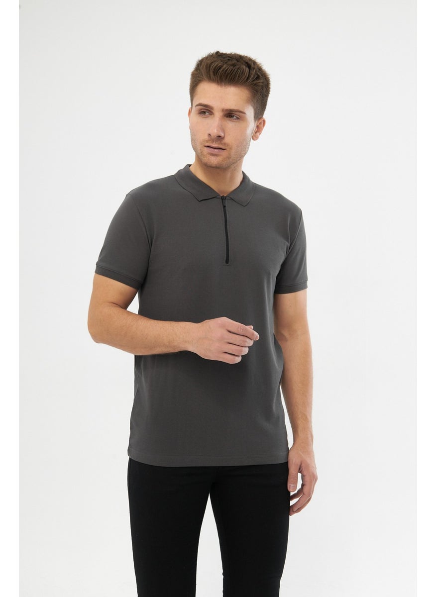 Martin Polo Collar Metal Zipper Standard Fit Plain Men's T-Shirt