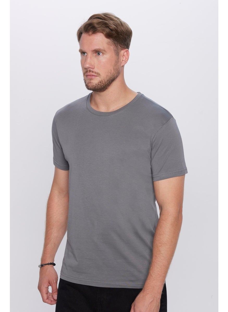 Men's Slim Fit Slim Cut 100% Cotton Soft Texture Gray Crew Neck T-Shirt