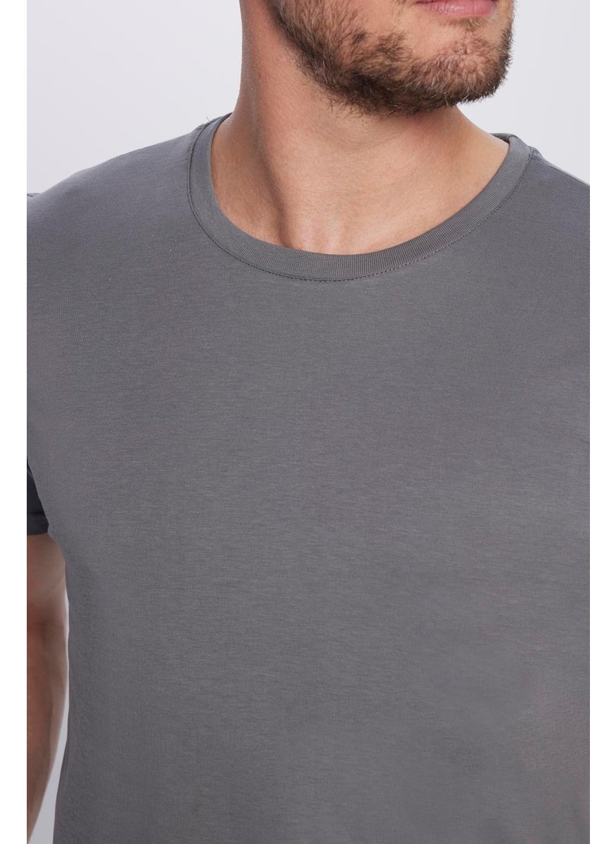 Men's Slim Fit Slim Cut 100% Cotton Soft Texture Gray Crew Neck T-Shirt