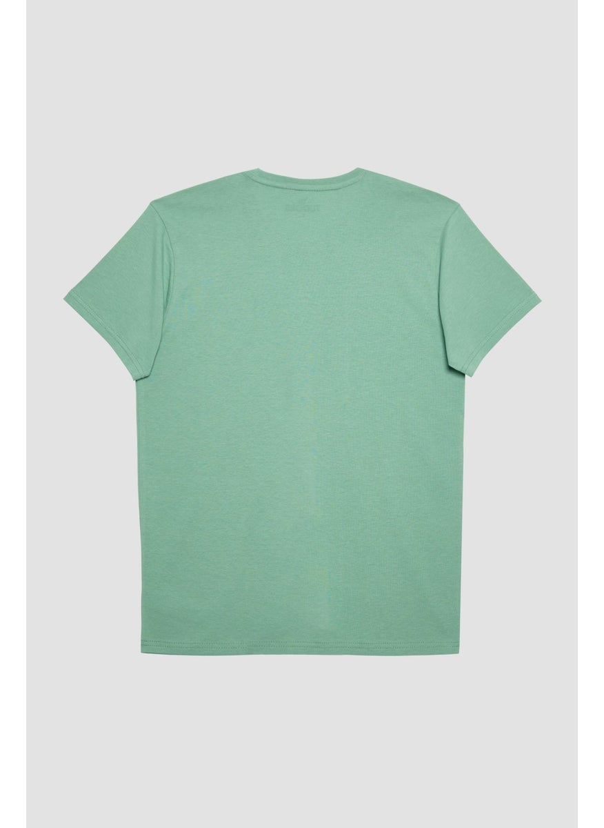 Men's Slim Fit Slim Cut 100% Organic Cotton Soft Texture Basic Light Green Crew Neck T-Shirt