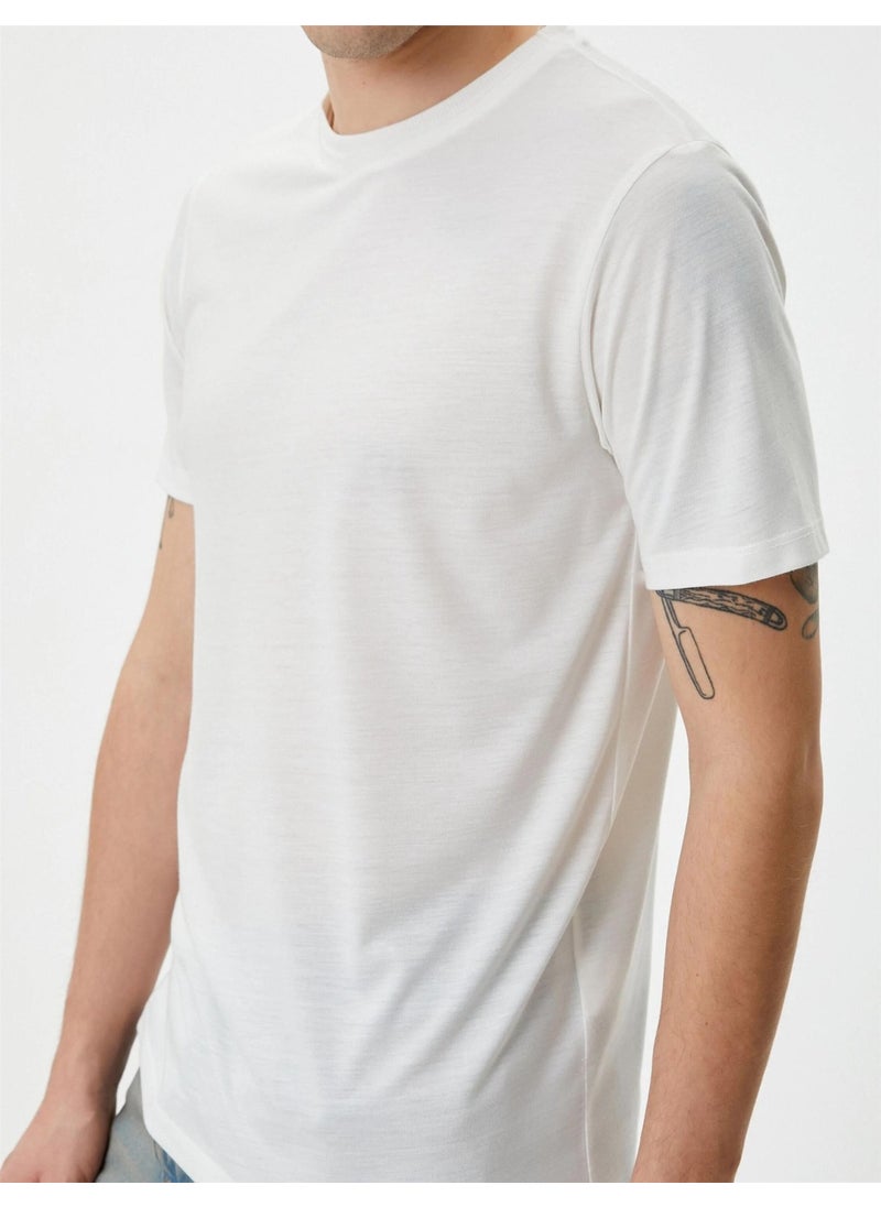 Koton 4SAM10276HK 000 White Men's Jersey Short Sleeve Basic T-Shirt