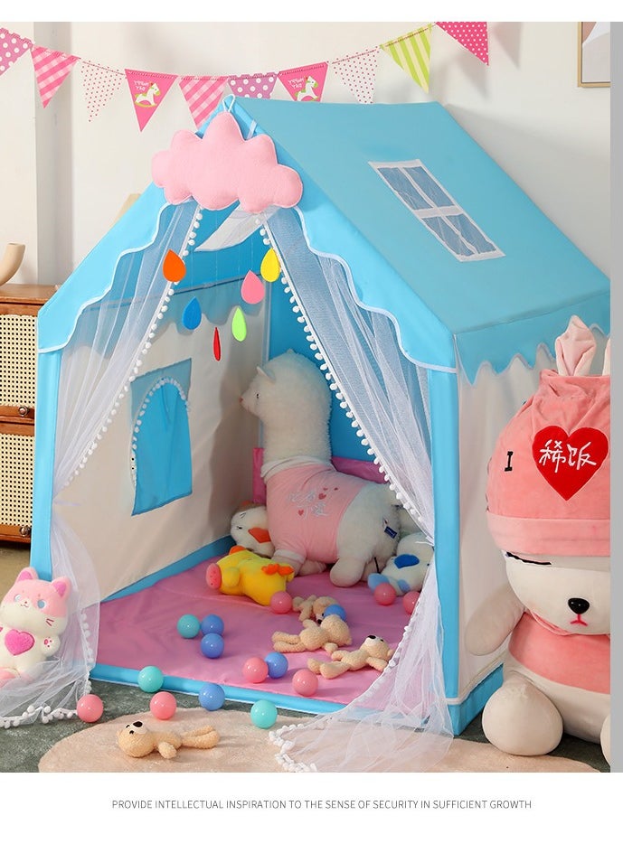 Kids Playhouse with LED Lights and Cloud-shaped Pendant, Play Tent Game House for Boys Girls, Children's Outdoor Indoor Activity Center Princess Castle