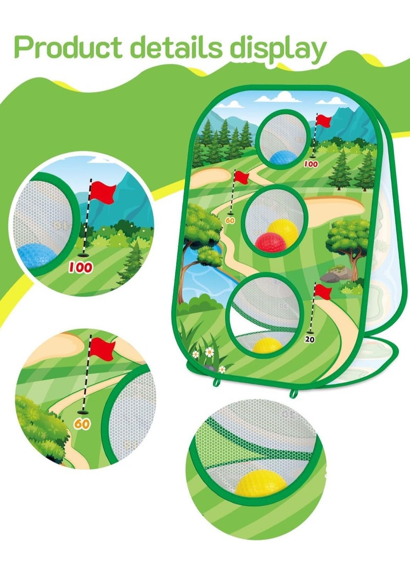 4-In-1 Kids Sticky Golf Games Set With Club, Putting Practice Mat,3-Sided Chipping Net, Multiple Game Modes, Cornhole Board Set, Indoor & Outdoor For Adults