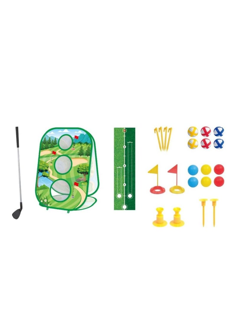 4-In-1 Kids Sticky Golf Games Set With Club, Putting Practice Mat,3-Sided Chipping Net, Multiple Game Modes, Cornhole Board Set, Indoor & Outdoor For Adults