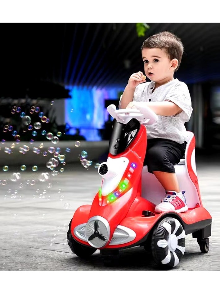 Electric Four-Wheel Kids Car Bubble Function 360 Degree Rotation Cool LED Lights Seat Belt Safe & Comfortable