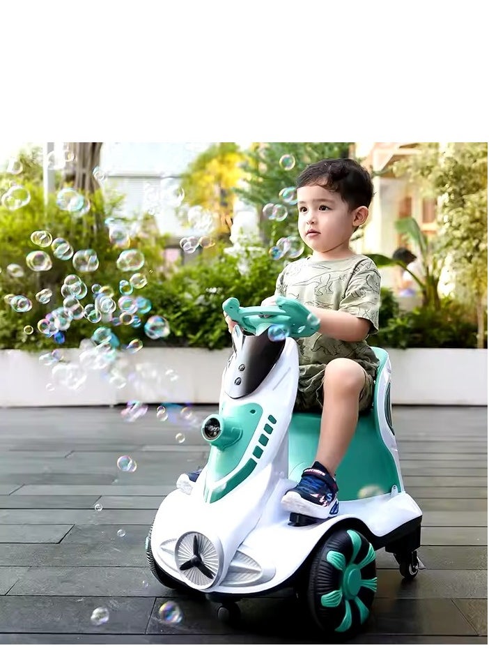 Electric Four-Wheel Kids Car Bubble Function 360 Degree Rotation Cool LED Lights Seat Belt Safe & Comfortable