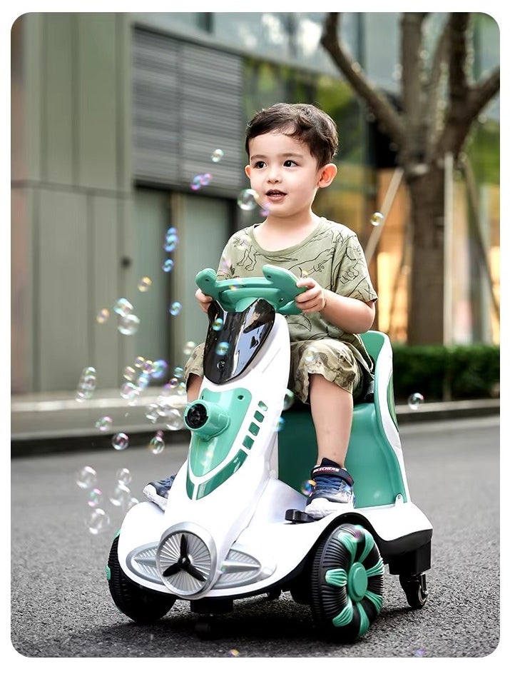 Electric Four-Wheel Kids Car Bubble Function 360 Degree Rotation Cool LED Lights Seat Belt Safe & Comfortable