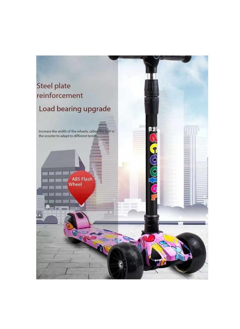 Kids Scooter, 3 Wheel Scooter, Foldable and Height Adjustable with Flashing Wheels and Music Pedal Lights, Flashing Music Scooter, Suitable for Boys and Girls, 2-8 Years Old