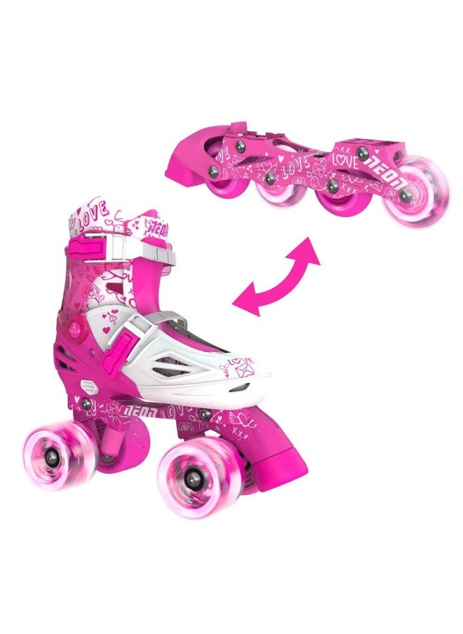 Neon 2-In-1 Combo Skates (Size 3 To 6, Pink)