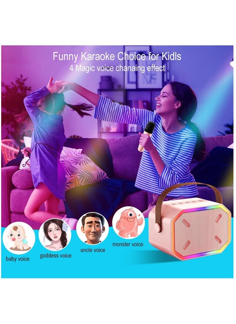 Portable Karaoke Machine, Bluetooth 5.3,Karaoke Speaker with 2 Wireless Mics, LED Lights, Magic Sound, Large Capacity Battery, Family Home Party Birthday Gift, Kids Gift for Girls Boys, Pink