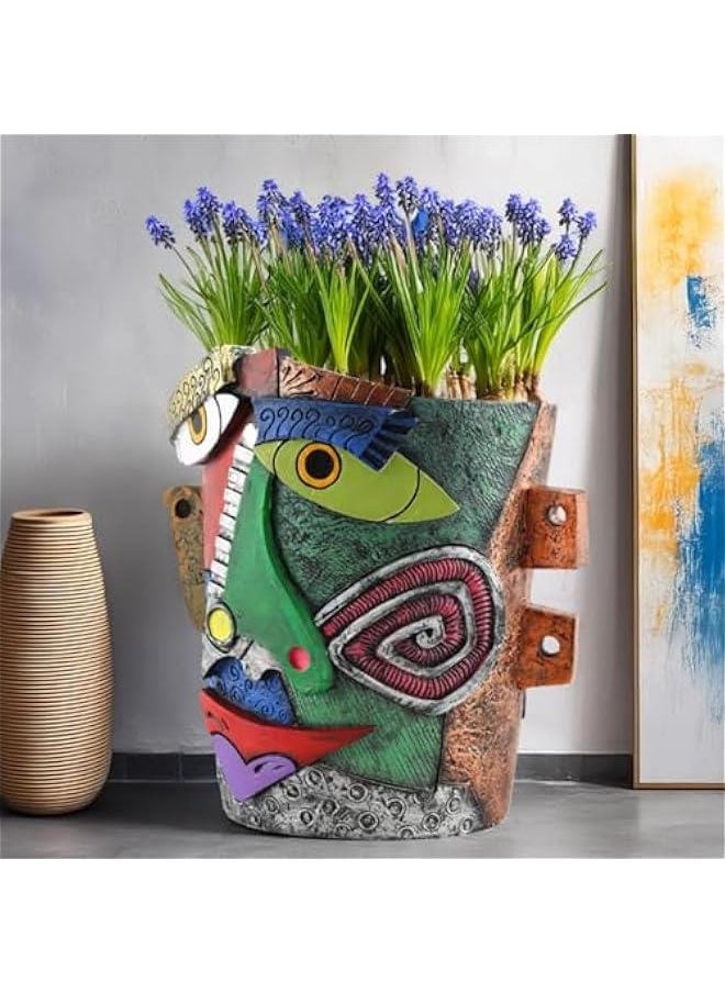 New Picasos Abstract Beauty Face Flower Pot, 7.28 Inch Colorful Abstract Head Plant Pots, Interesting Decorative Flower Resin Flower Pot, Unique Flower Pots for Home Art Decoration (C)