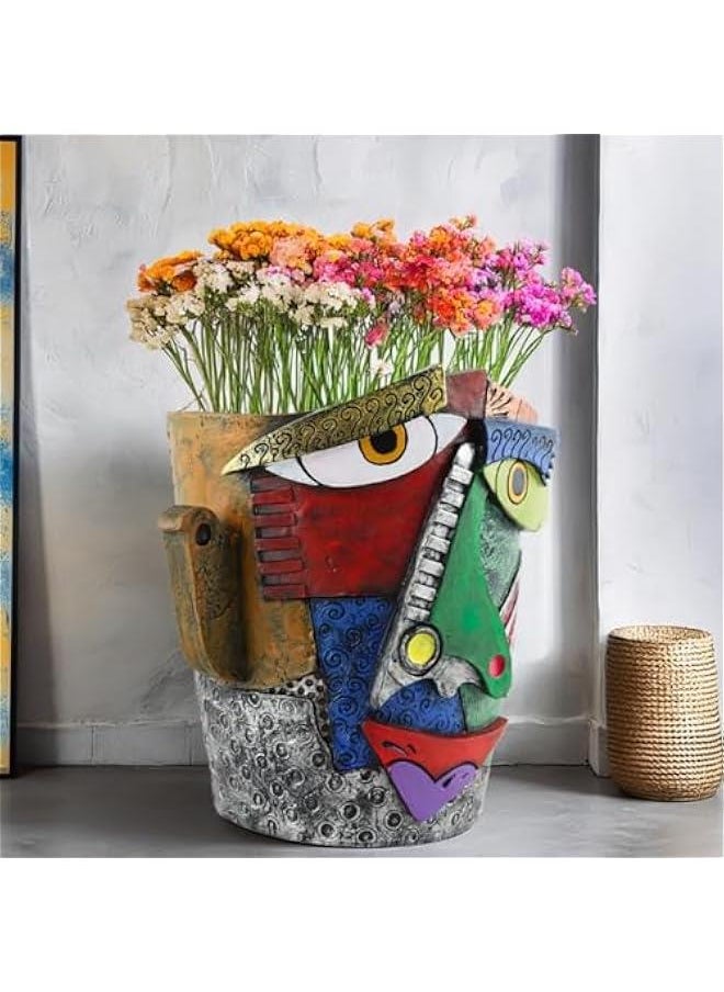 New Picasos Abstract Beauty Face Flower Pot, 7.28 Inch Colorful Abstract Head Plant Pots, Interesting Decorative Flower Resin Flower Pot, Unique Flower Pots for Home Art Decoration (C)