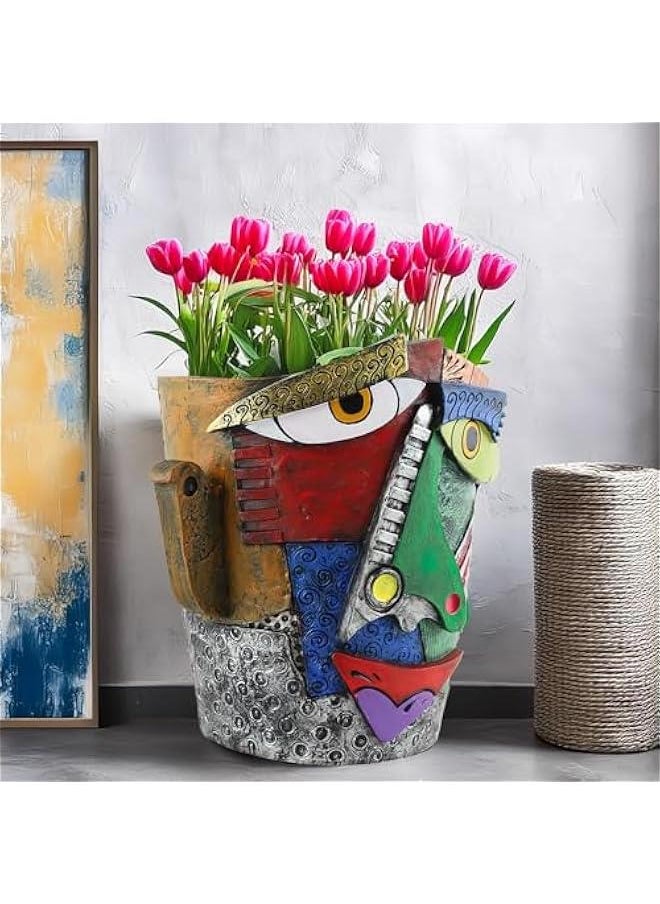 New Picasos Abstract Beauty Face Flower Pot, 7.28 Inch Colorful Abstract Head Plant Pots, Interesting Decorative Flower Resin Flower Pot, Unique Flower Pots for Home Art Decoration (C)