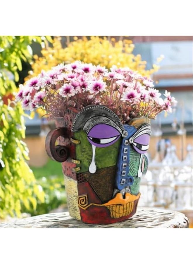 New Picasos Abstract Beauty Face Flower Pot, 7.28 Inch Colorful Abstract Head Plant Pots, Interesting Decorative Flower Resin Flower Pot, Unique Flower Pots for Home Art Decoration (B)