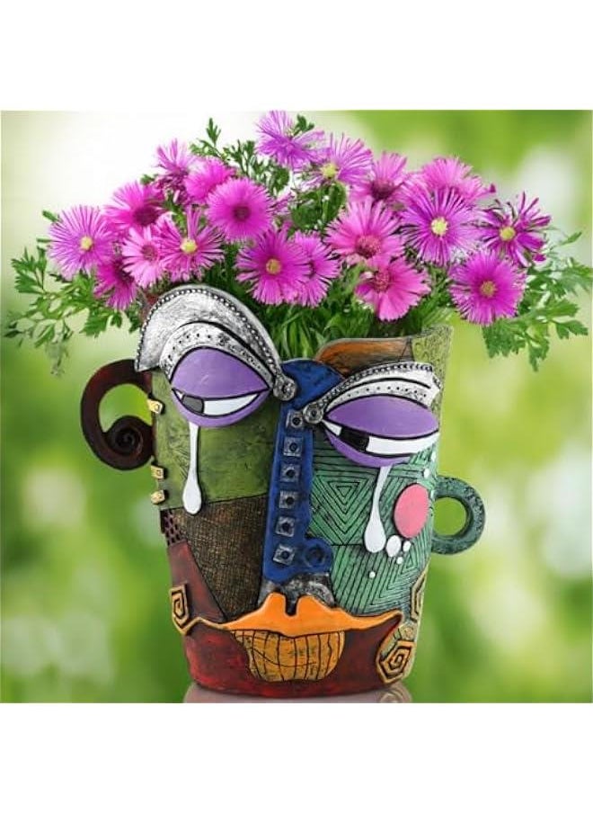 New Picasos Abstract Beauty Face Flower Pot, 7.28 Inch Colorful Abstract Head Plant Pots, Interesting Decorative Flower Resin Flower Pot, Unique Flower Pots for Home Art Decoration (B)