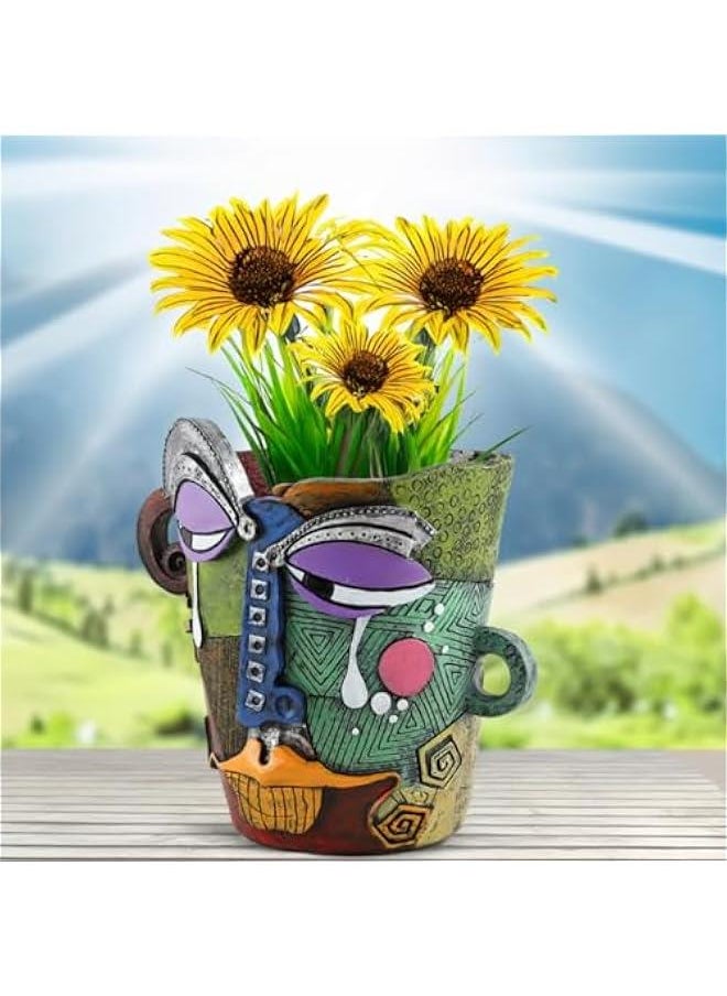 New Picasos Abstract Beauty Face Flower Pot, 7.28 Inch Colorful Abstract Head Plant Pots, Interesting Decorative Flower Resin Flower Pot, Unique Flower Pots for Home Art Decoration (B)