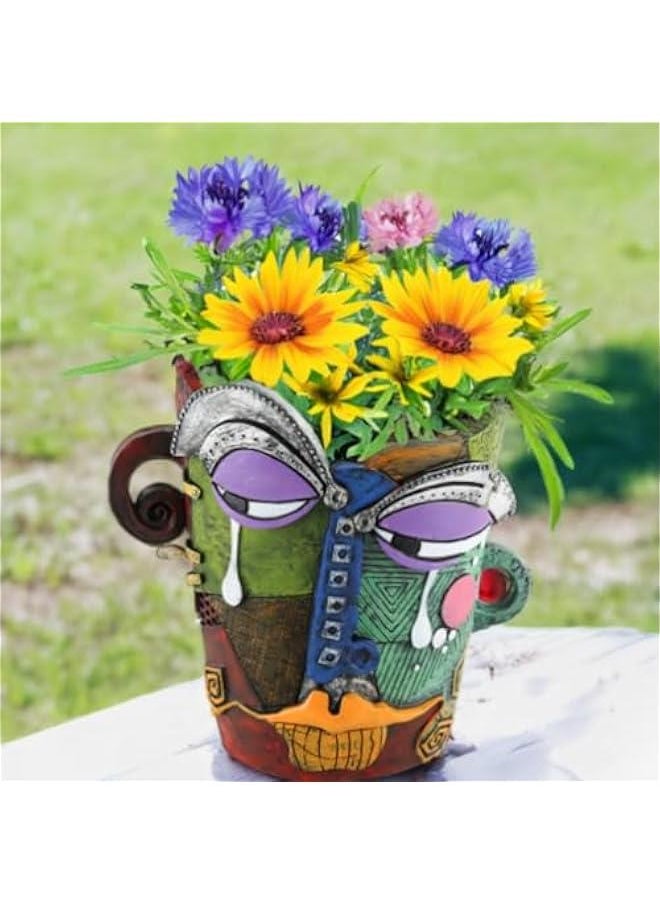 New Picasos Abstract Beauty Face Flower Pot, 7.28 Inch Colorful Abstract Head Plant Pots, Interesting Decorative Flower Resin Flower Pot, Unique Flower Pots for Home Art Decoration (B)