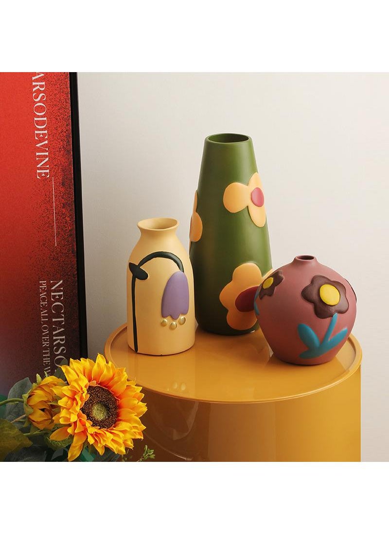 Creative Home Decor Set Of 3 Pcs Painted Ceramic Vases With Morandi Color For Living Room