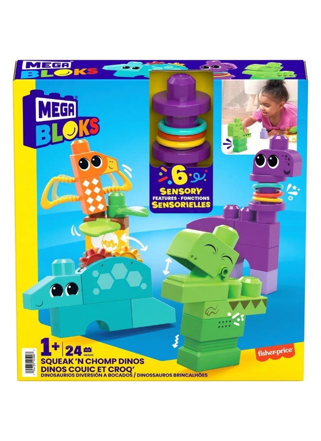 Mega Bloks Squeak 'N Chomp Dinos Sensory Building Toys (24 Pieces)
