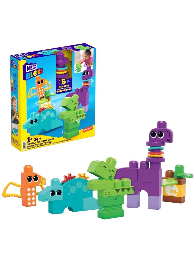 Mega Bloks Squeak 'N Chomp Dinos Sensory Building Toys (24 Pieces)