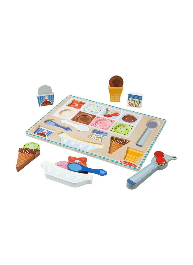 Melissa & Doug Wooden Magnetic Ice Cream Puzzle & Play Set (16 Pieces)