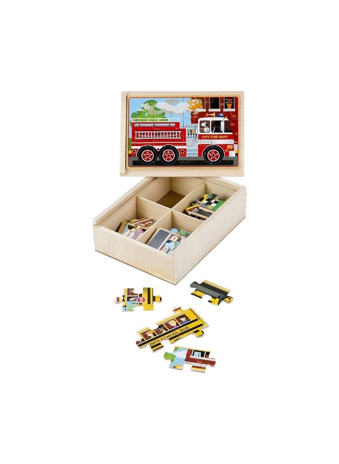 Melissa & Doug Wooden Vehicle Jigsaw Puzzles In A Box Playset