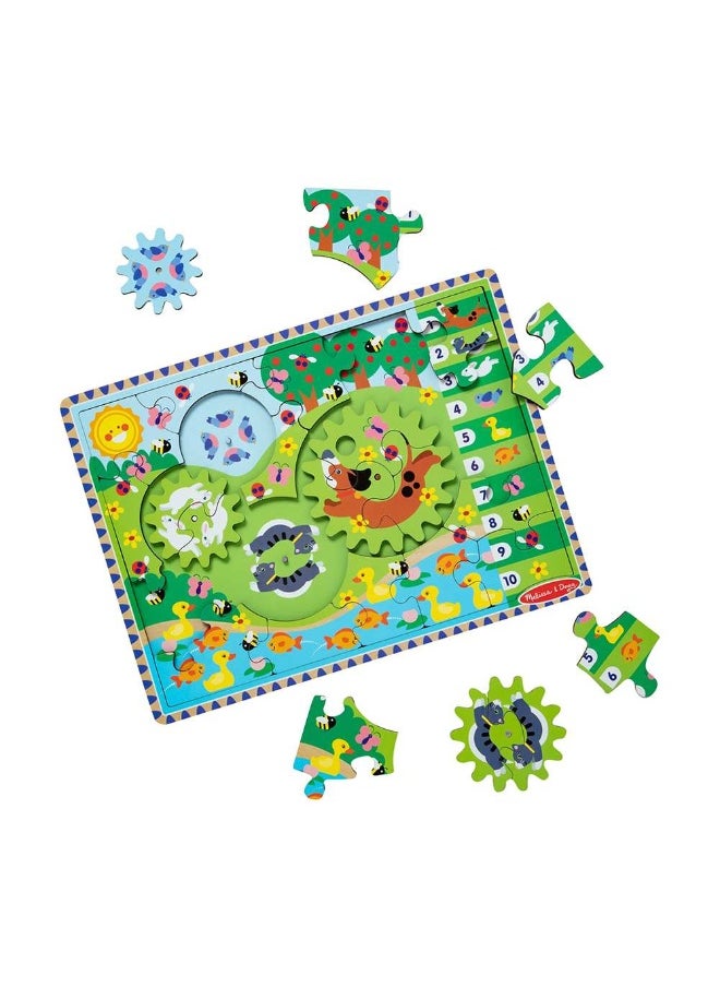 Melissa & Doug Animal Chase I-Spy Wooden Gear Puzzle Playset (24 Pieces)