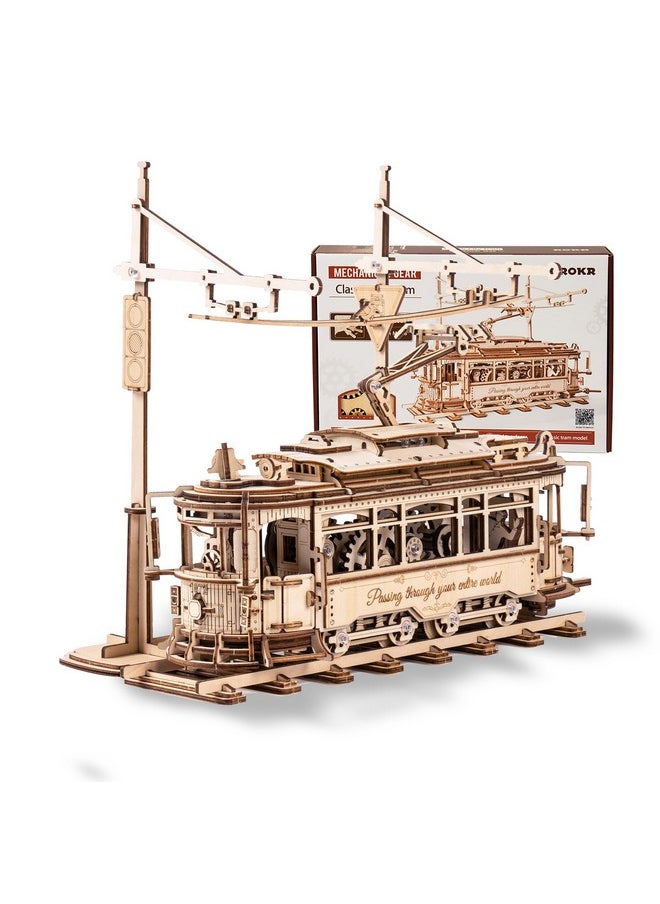 3D Wooden Puzzles Model Car Kits For Adults To Build Wooden Toy Tram Train Set With Railway Wood 3D Puzzles For Adults Gift Idea For Christmas Father'S Day Birthday