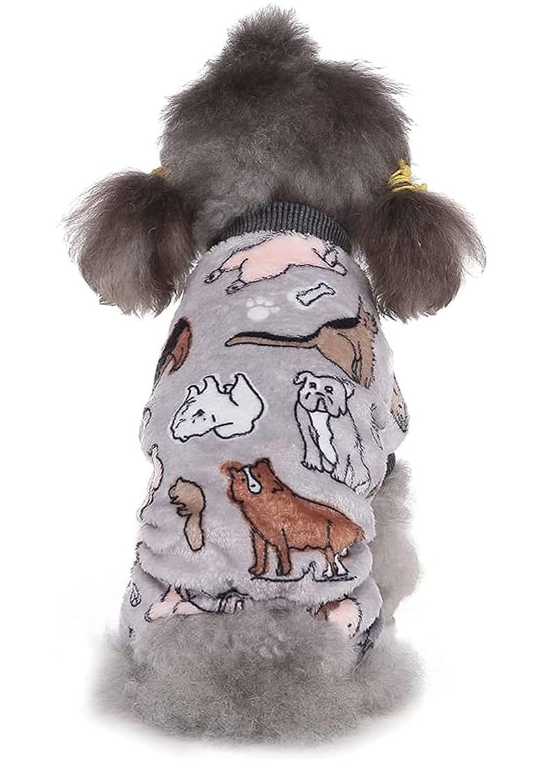 Dog Hoodie, Winter Pajamas Warm Fuzzy Puppy 4 Leg Clothes for Chihuahua Onesies Jumpsuit Clothing for Pet Dogs 2 Pack Soft  for Cold Weather Blue Grey, Medium