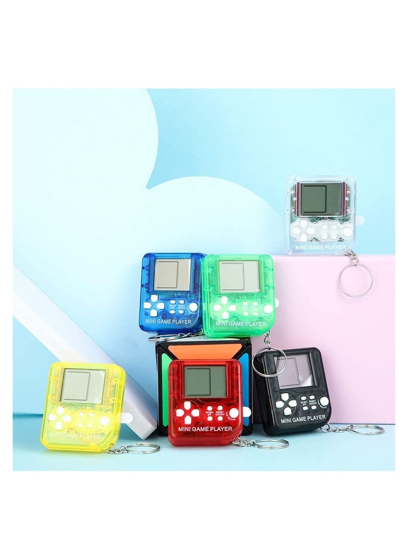 Mini Brick Game Toy Keychain Classical Portable Game Console With Hanging Chain Birthday Party Favor, 6 Pieces ( Black, Red, Blue, Green, Yellow, Transparent )