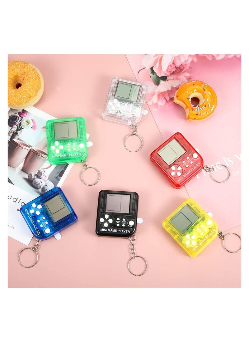 Mini Brick Game Toy Keychain Classical Portable Game Console With Hanging Chain Birthday Party Favor, 6 Pieces ( Black, Red, Blue, Green, Yellow, Transparent )