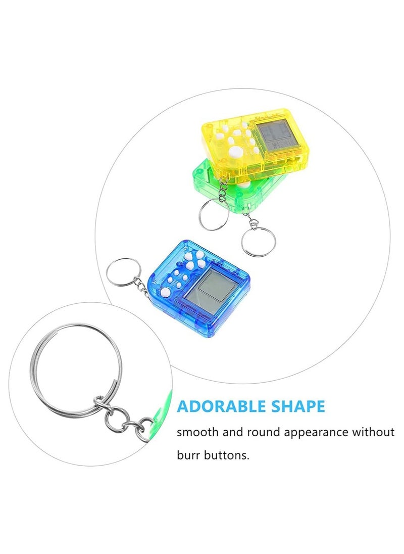 Mini Brick Game Toy Keychain Classical Portable Game Console With Hanging Chain Birthday Party Favor, 6 Pieces ( Black, Red, Blue, Green, Yellow, Transparent )