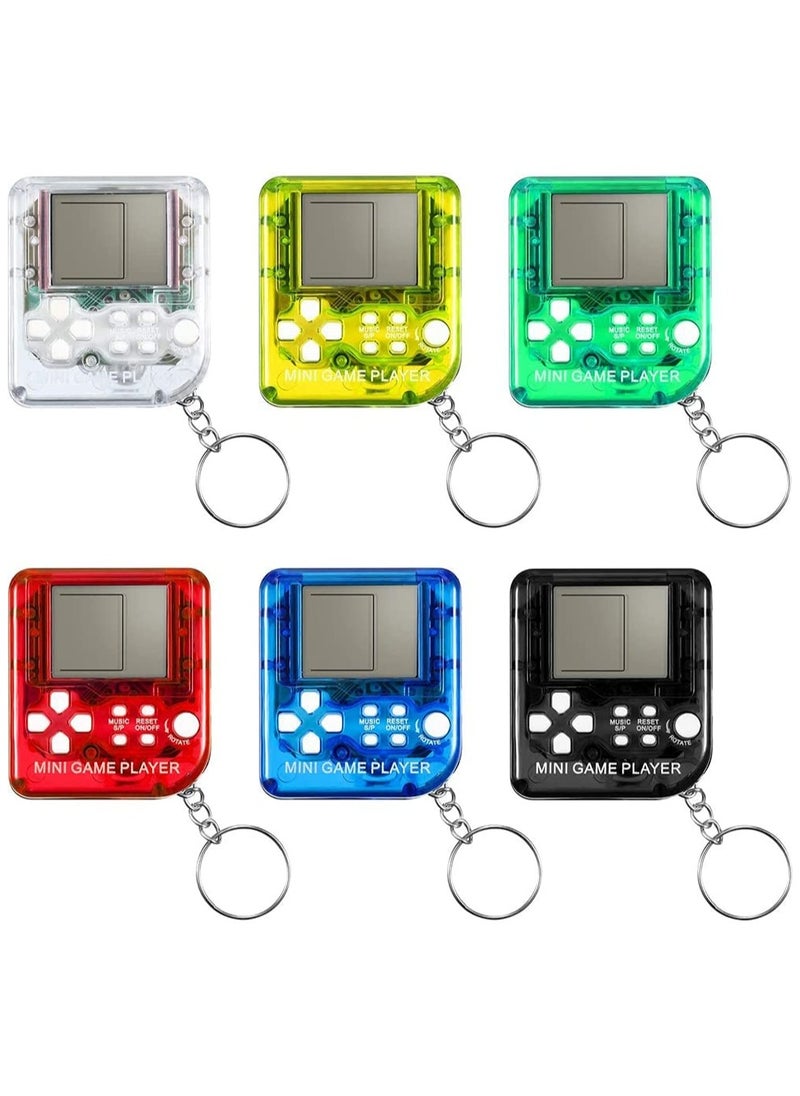 Mini Brick Game Toy Keychain Classical Portable Game Console With Hanging Chain Birthday Party Favor, 6 Pieces ( Black, Red, Blue, Green, Yellow, Transparent )