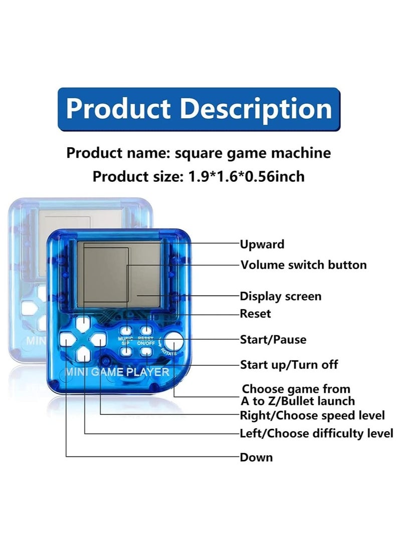 Mini Brick Game Toy Keychain Classical Portable Game Console With Hanging Chain Birthday Party Favor, 6 Pieces ( Black, Red, Blue, Green, Yellow, Transparent )