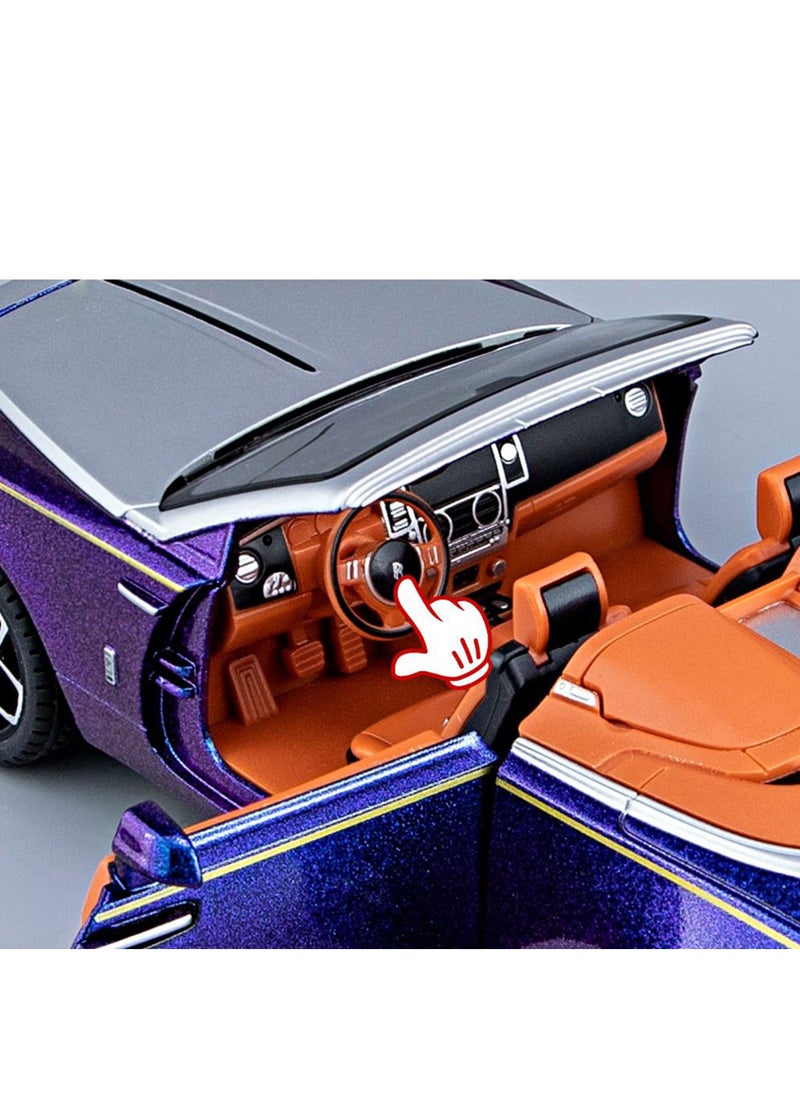 1:24 Rolls Royce Convertible Super Sports Diecast Car Model Phantom Toy Car Alloy Collectible Phantom Pull Back Model Car Vehicles with Removeable Roof, Sound Light for Kids Birthday Gift Multicolour