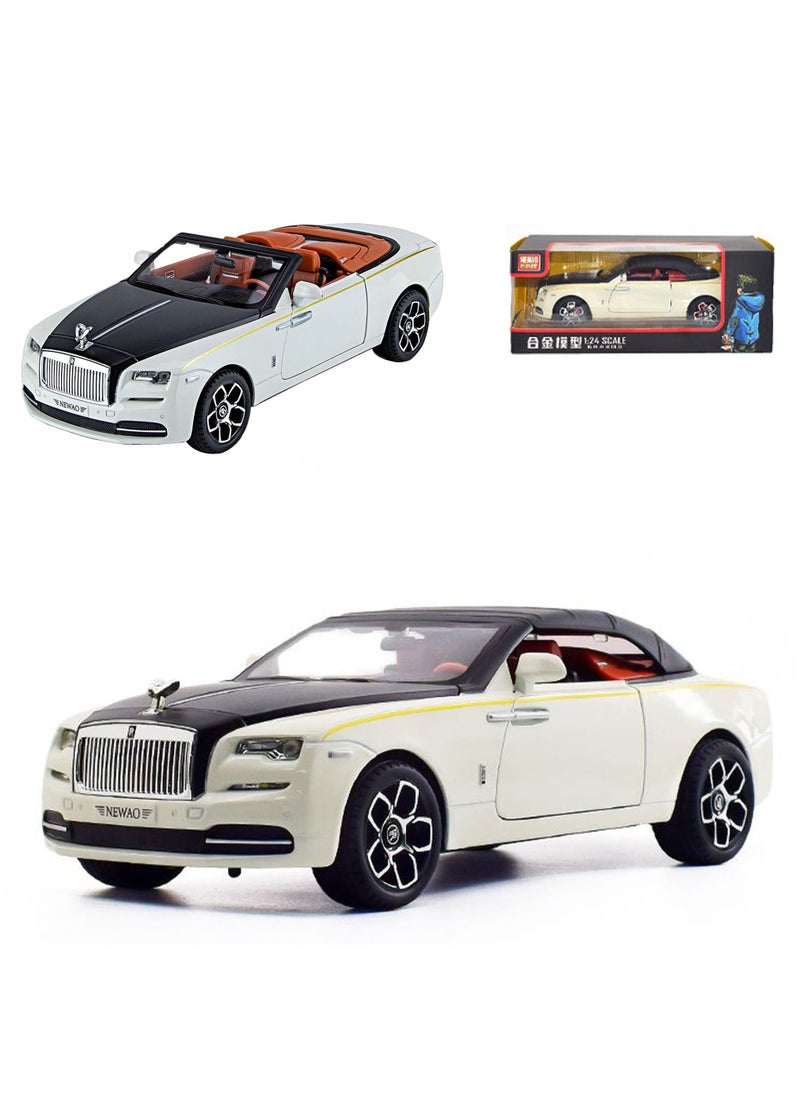 1:24 Rolls Royce Convertible Super Sports Diecast Car Model Phantom Toy Car Alloy Collectible Phantom Pull Back Model Car Vehicles with Removeable Roof, Sound Light for Kids Birthday Gift White