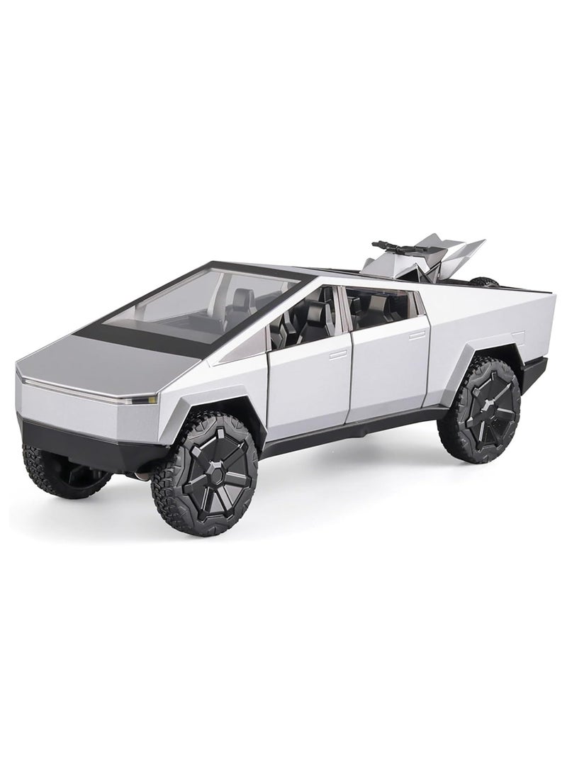 Mars Pickup Diecast Metal Model Toy Truck with Sound & Light, Pull Back Action, Beach Motorcycle Included - Gift for Kids Age 3 plus