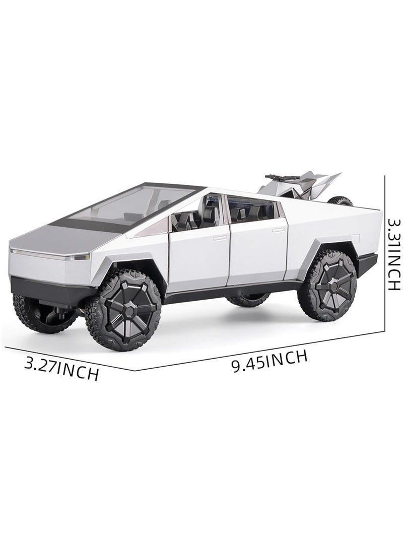 Mars Pickup Diecast Metal Model Toy Truck with Sound & Light, Pull Back Action, Beach Motorcycle Included - Gift for Kids Age 3 plus