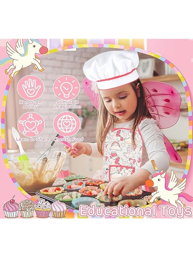Kids Baking Chef Set with Unicorn Apron and Mitt, 26pcs Kid Cooking Set with Chef Hat Spoons Whisk, Baking Mods, Chef Dress Up Role Play Gifts for Girls Boys Aged 3 4 5 6 7 8