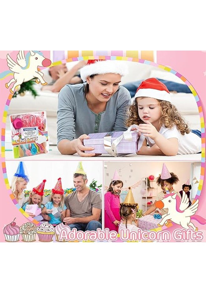 Kids Baking Chef Set with Unicorn Apron and Mitt, 26pcs Kid Cooking Set with Chef Hat Spoons Whisk, Baking Mods, Chef Dress Up Role Play Gifts for Girls Boys Aged 3 4 5 6 7 8