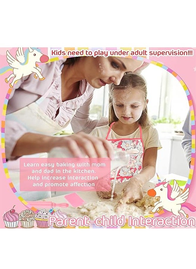 Kids Baking Chef Set with Unicorn Apron and Mitt, 26pcs Kid Cooking Set with Chef Hat Spoons Whisk, Baking Mods, Chef Dress Up Role Play Gifts for Girls Boys Aged 3 4 5 6 7 8